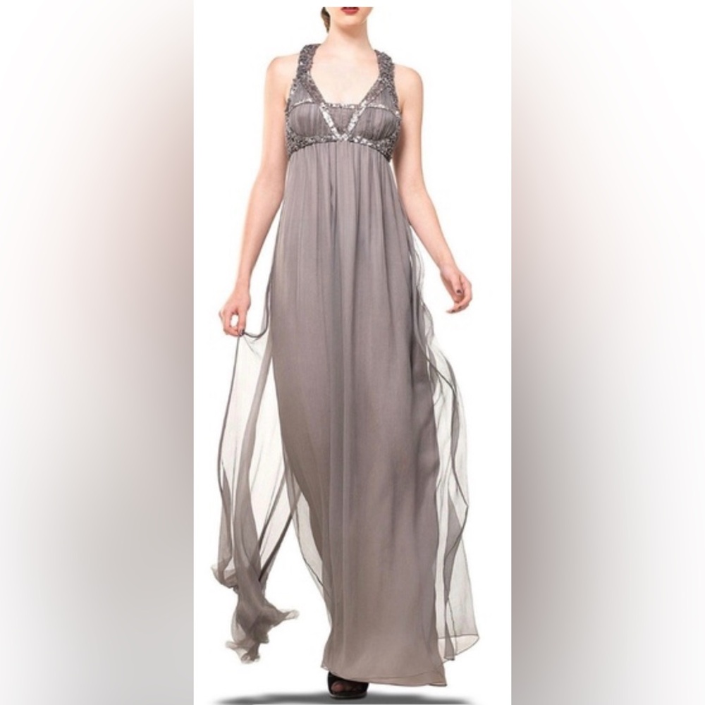 NWT Leon Max for Max Studio Ethereal Gauzy Gown with Sweep Train 100% Silk